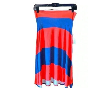 Lularoe XS orange‎ & blue wide stripe Azure A-line skirt. This skirt is bomb!